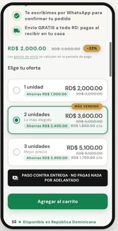 Ficha de producto con ofertas por cantidad en móvil