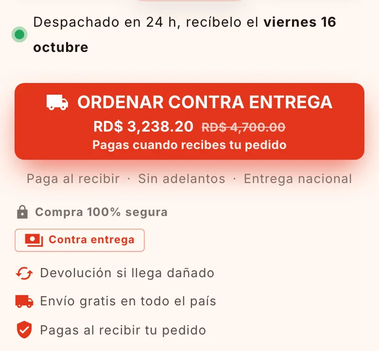 Captura de despacho, botón con precio y pagos en una demo de BIZORA