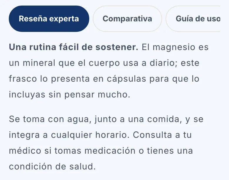 Captura de pestañas de contenido en una demo de BIZORA