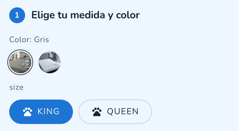 Captura de variantes en píldoras con icono en una demo de BIZORA
