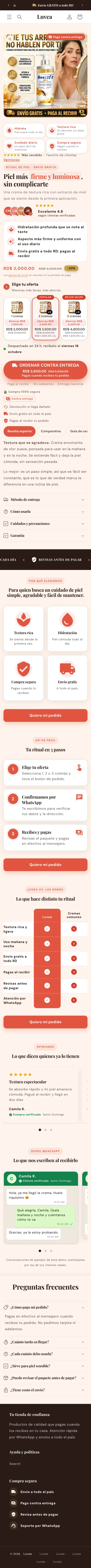 Ficha de producto de Luvea, demo de Skincare